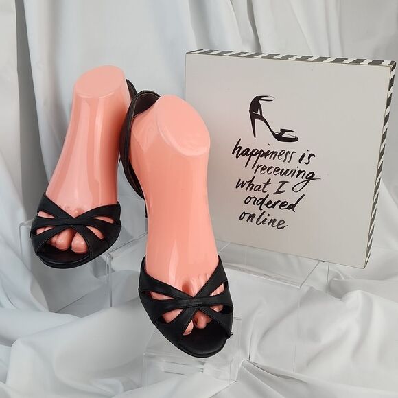 🐞Steve Madden Black "Escape" Open Toe Leather Heels Size 8 - Picture 2 of 11